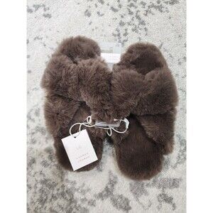 NEW LC Lauren Conrad WOZZIE Faux Fur X Cross Slippers MEDIUM 7/8 BROWN SOFT